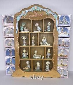 12 Precious Moments Miniature Monthly Figurine Collection & Wood Display Shelf
