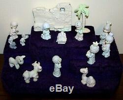 17 pc Lot Precious Moments Mini Pewter NATIVITY 4 SETS + DISPLAY Wall Tree Kings