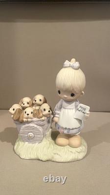 1977 Precious Moments God Loveth a Cheerful Giver Free Puppies Rare Retired