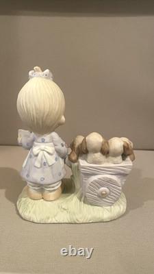 1977 Precious Moments God Loveth a Cheerful Giver Free Puppies Rare Retired