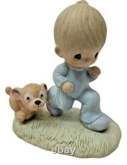 1979 Precious Moments ONE OF A KIND, Miss-Printed Boy Running with Puppy only 1