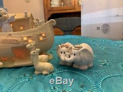 1992 Precious Moments Noahs Ark with Noah, Wife, Ark That Lights & Extra Animals
