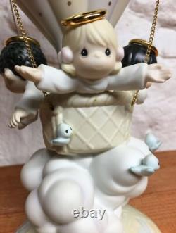 1999 Precious Moments He Watches Over Us All Hot Air Balloon Angels Clouds PM993