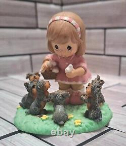 2009 Precious Moments Girl Feeding Yorkies Furry Best Friends Collection #A1959