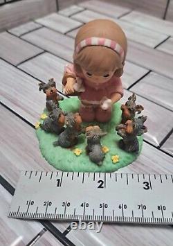 2009 Precious Moments Girl Feeding Yorkies Furry Best Friends Collection #A1959