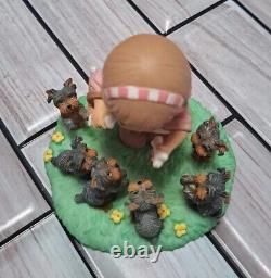 2009 Precious Moments Girl Feeding Yorkies Furry Best Friends Collection #A1959