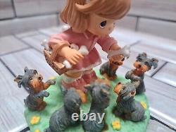 2009 Precious Moments Girl Feeding Yorkies Furry Best Friends Collection #A1959