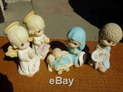 4 Piece Large Precious Moments Nativity Set Joseph Angle Girl Boy Mary & Jesus