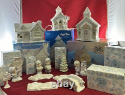 Enesco Precious Moments Sugar Town Lot of 13 Pc School, Church, Sams House, Bridge