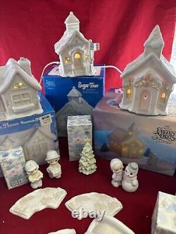 Enesco Precious Moments Sugar Town Lot of 13 Pc School, Church, Sams House, Bridge