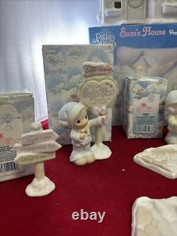 Enesco Precious Moments Sugar Town Lot of 13 Pc School, Church, Sams House, Bridge