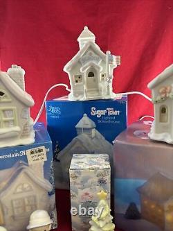 Enesco Precious Moments Sugar Town Lot of 13 Pc School, Church, Sams House, Bridge