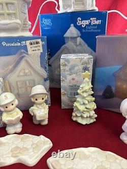 Enesco Precious Moments Sugar Town Lot of 13 Pc School, Church, Sams House, Bridge