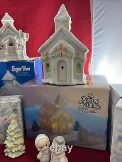 Enesco Precious Moments Sugar Town Lot of 13 Pc School, Church, Sams House, Bridge