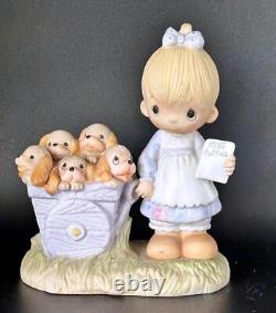 ICONIC RARE Precious Moments God Loveth A Cheerful Giver FREE PUPPIES Figurine P