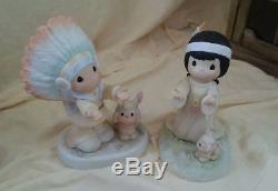 Large 9 precious moments American Indian figurines- boy and girl very rare set