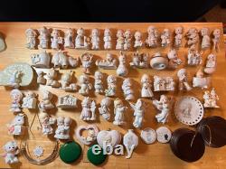 Large Lot of 51 Miniature Precious Moments, Plate, Vase, Stands