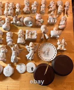 Large Lot of 51 Miniature Precious Moments, Plate, Vase, Stands