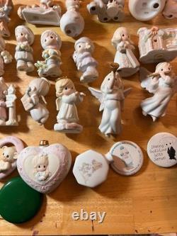 Large Lot of 51 Miniature Precious Moments, Plate, Vase, Stands