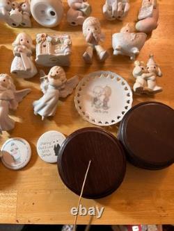 Large Lot of 51 Miniature Precious Moments, Plate, Vase, Stands