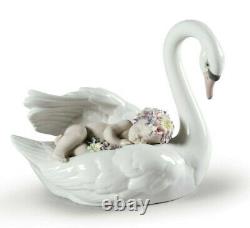 Lladro Drifting Through Dreamland #6758 Brand Nib Newborn Flowers Swan Save$ F/s