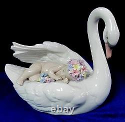 Lladro Drifting Through Dreamland #6758 Brand Nib Newborn Flowers Swan Save$ F/s