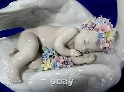 Lladro Drifting Through Dreamland #6758 Brand Nib Newborn Flowers Swan Save$ F/s