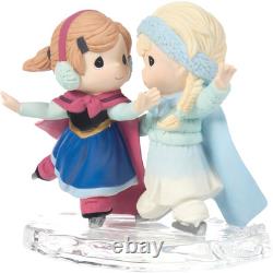 New PRECIOUS MOMENTS DISNEY Figurine ANNA ELSA FROZEN Ice Skating Sisters Love