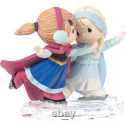 New PRECIOUS MOMENTS DISNEY Figurine ANNA ELSA FROZEN Ice Skating Sisters Love