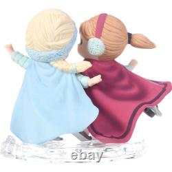 New PRECIOUS MOMENTS DISNEY Figurine ANNA ELSA FROZEN Ice Skating Sisters Love