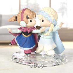 New PRECIOUS MOMENTS DISNEY Figurine ANNA ELSA FROZEN Ice Skating Sisters Love