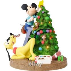 New PRECIOUS MOMENTS DISNEY Figurine MICKEY PLUTO CHIP DALE Christmas Tree LED