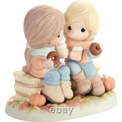 New PRECIOUS MOMENTS Figurine PUMPKIN SPICE LATTE Friends Sisters Donut Coffee