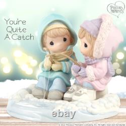 New PRECIOUS MOMENTS Porcelain Figurine ICE FISHING Parka Love Couple Winter