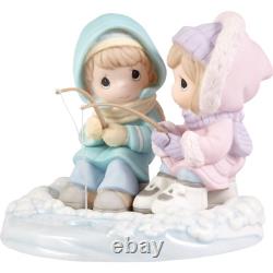 New PRECIOUS MOMENTS Porcelain Figurine ICE FISHING Parka Love Couple Winter