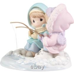 New PRECIOUS MOMENTS Porcelain Figurine ICE FISHING Parka Love Couple Winter