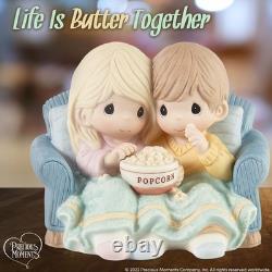 New PRECIOUS MOMENTS Porcelain Figurine POPCORN LOVE COUPLE Watch TV on Couch