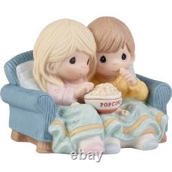 New PRECIOUS MOMENTS Porcelain Figurine POPCORN LOVE COUPLE Watch TV on Couch