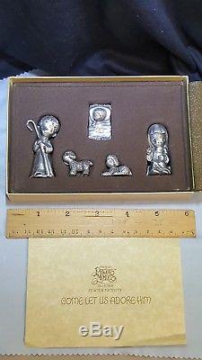 New Precious Moments Pewter Nativity Oh Come Let Us Adore Him Five Piece MINT