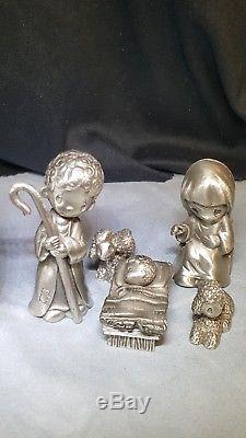 New Precious Moments Pewter Nativity Oh Come Let Us Adore Him Five Piece MINT