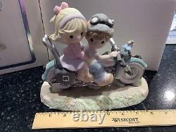 New in Box PRECIOUS MOMENTS Kids on Motorcycle Figurine Love Goes The Distance