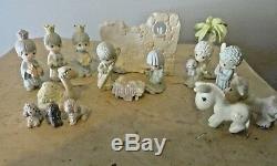 PRECIOUS MOMENTS 16 PIECE MINI PEWTER NATIVITY SET with WALL & TREE SET 1989 Butch
