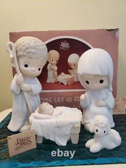 PRECIOUS MOMENTS Figurine Set NATIVITY O Come Let Us Adore Him 4 Piece Box Tags