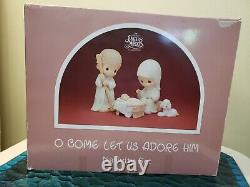 PRECIOUS MOMENTS Figurine Set NATIVITY O Come Let Us Adore Him 4 Piece Box Tags