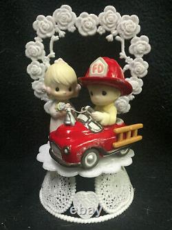 PRECIOUS MOMENTS Fire Engine FIREFIGHTER CAKE TOPPER FIREMAN heart Hero funny