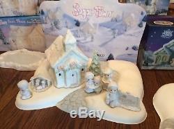 PRECIOUS MOMENTS SUGAR TOWN SEVEN COMPLETE SETS & 24 add on pieces & 4 ornaments