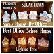 Prec M Sugar Town 4 Lighted Collection Sets + Tree Sam's P. O. Doctorwarm Hut
