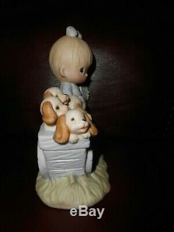 Precious Moments 1977 God Loveth A Cheerful Giver Girl WithFree Puppies