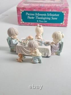 Precious Moments 1991 Miniature Pewter Figurine Set THANKSGIVING DINNER TIME