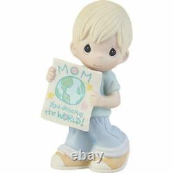 Precious Moments 203006 Mom, You Deserve The World Boy Bisque Porcelain Figurine